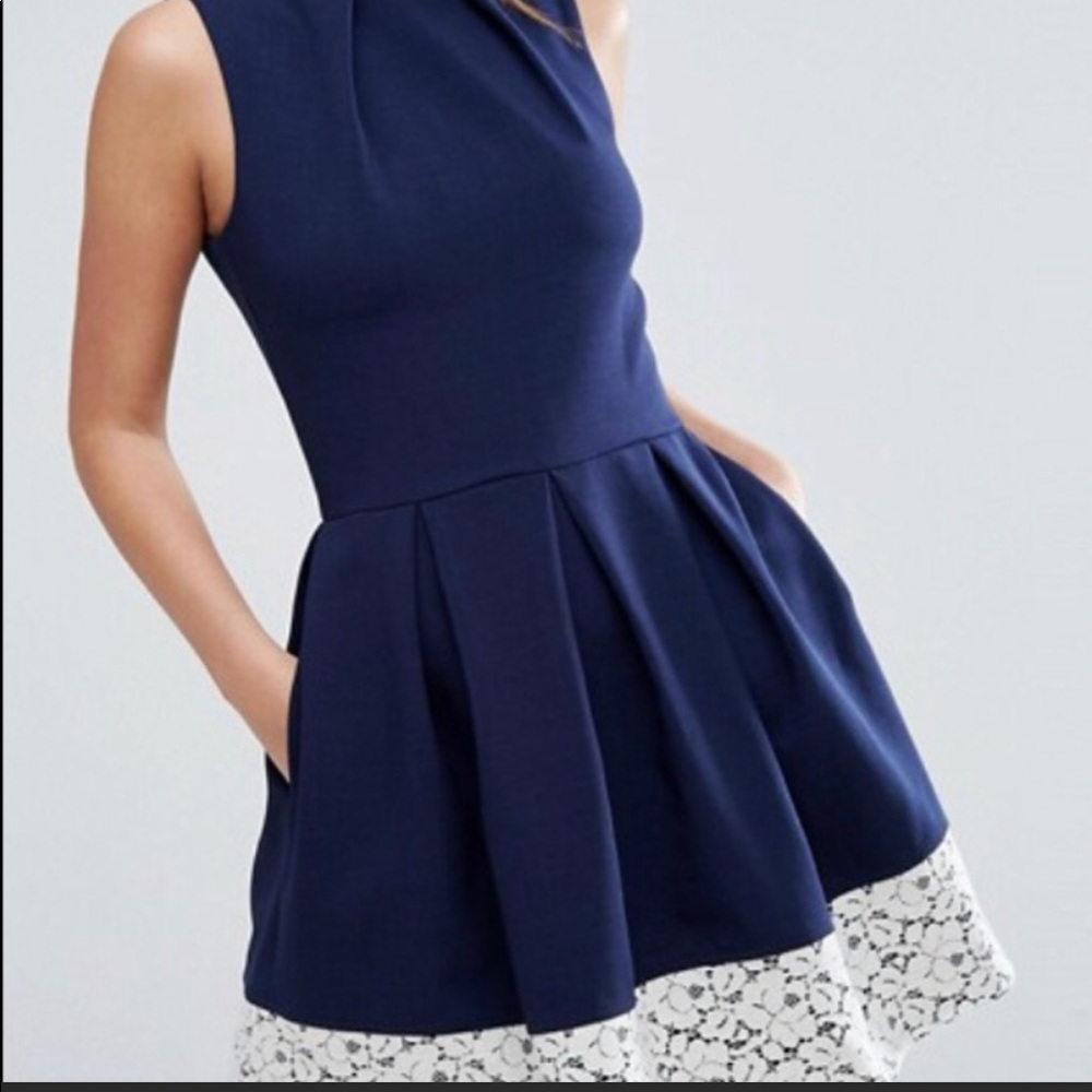NWT Asos Skater Dress, Pleated with Pockets White